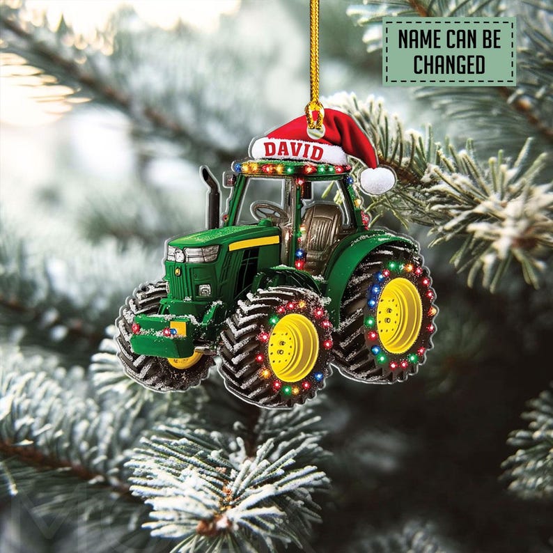 Personalized Tractor Christmas 2d Flat Ornament, Tractor Flat Ornament, Custom Name Tractor Ornament For Tractor Driver, Farmer Christmas