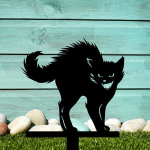 Black Cat Metal Yard Stake, Halloween Decor Outdoor Scardy Cat Creepy Cat Yard Stake, Black Cat Decor, Metal Cat Sign Halloween Yard Decor