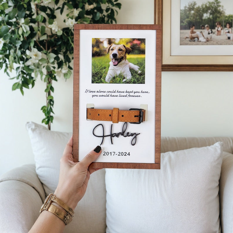 Memorial Pet Collar Sign, Custom Dog Memorial Gifts,Dog Memorial Wood Frame With Collar Holder, Pet Sympathy Gift
