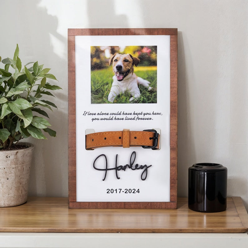 Memorial Pet Collar Sign, Custom Dog Memorial Gifts,Dog Memorial Wood Frame With Collar Holder, Pet Sympathy Gift
