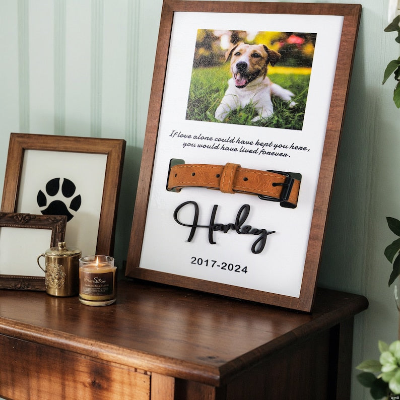 Memorial Pet Collar Sign, Custom Dog Memorial Gifts,Dog Memorial Wood Frame With Collar Holder, Pet Sympathy Gift