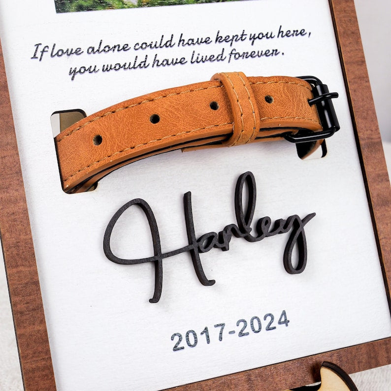 Memorial Pet Collar Sign, Custom Dog Memorial Gifts,Dog Memorial Wood Frame With Collar Holder, Pet Sympathy Gift