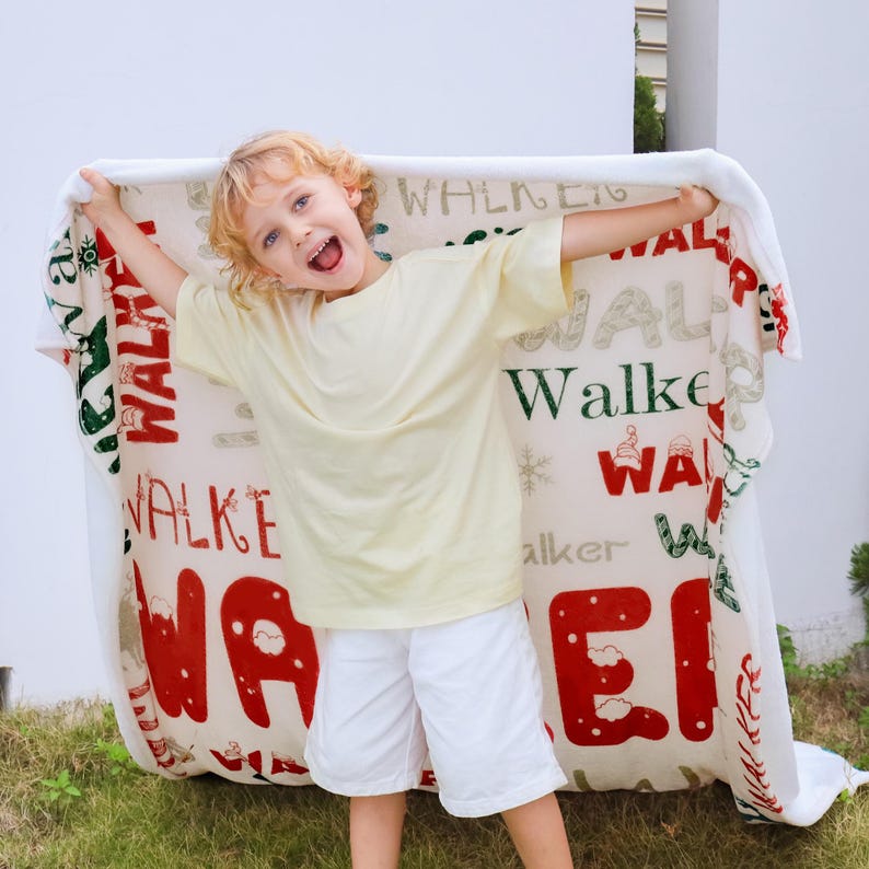 Personalized Christmas Blanket with Name, Custom Name Blanket for Baby, Custom Blanket with Christmas Tree, Gift for Kids, Christmas Gift