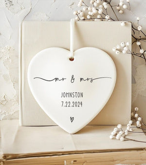 Mr. & Mrs. Married Ornament 2024 - Personalized Script Married Christmas Ornament w/ Names and Date - Custom Christmas Married Ornament
