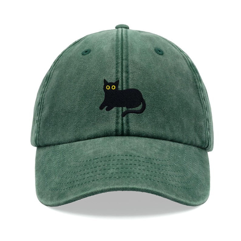 Black Cat Lying Down Baseball Cap Vintage Washed Cotton Unisex Dad Hat Adjustable Funny Faded Sports Sun Summer Holiday Funny Cat Lady Man il_794xN.6266341251_r1ty.jpg