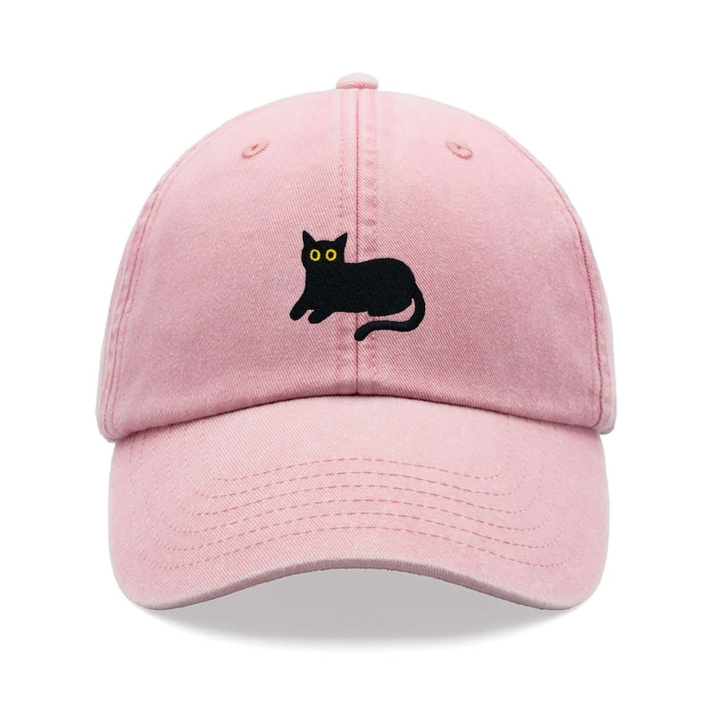 Black Cat Lying Down Baseball Cap Vintage Washed Cotton Unisex Dad Hat Adjustable Funny Faded Sports Sun Summer Holiday Funny Cat Lady Man il_794xN.6266341257_bu9e.jpg