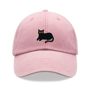 Black Cat Lying Down Baseball Cap Vintage Washed Cotton Unisex Dad Hat Adjustable Funny Faded Sports Sun Summer Holiday Funny Cat Lady Man il_794xN.6266341257_bu9e.jpg