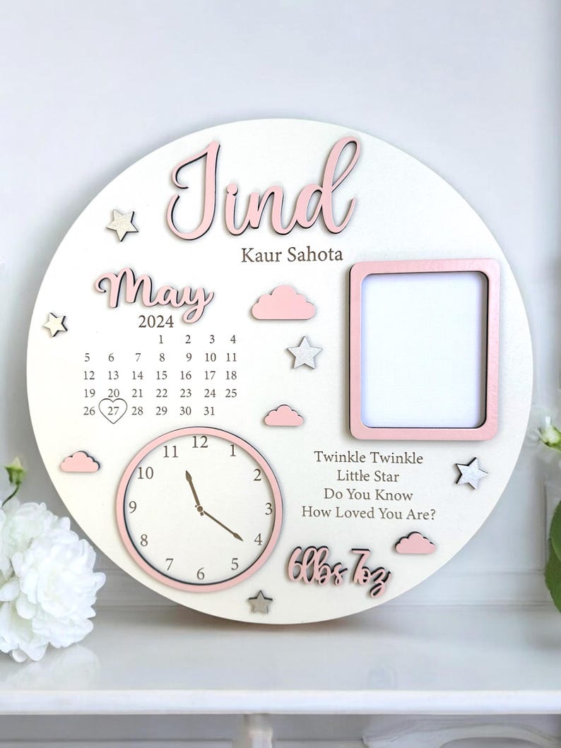 Baby Photo Keepsake Gift, Baby Birth Announcement, Newborn Gift, Personalised Newborn Frame, Birth Announcement Plaque, Babyshower Gifts