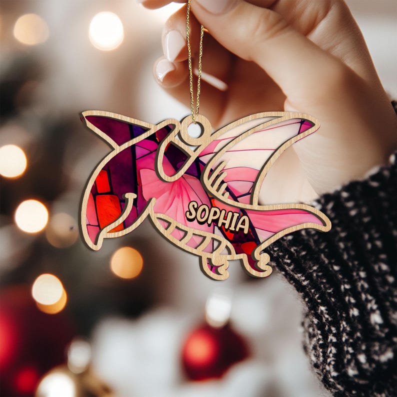 Personalized Dinosaur Layered Wood Ornament, Custom Dinosaur Christmas Tree Ornament, Dinosaur Christmas Home Decor, Xmas Gift for Kids