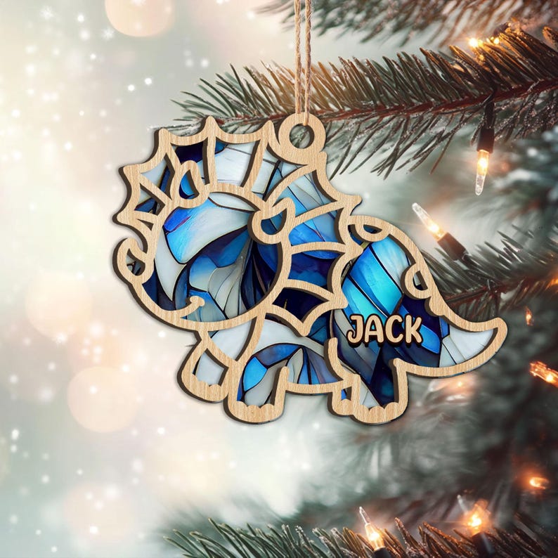 Personalized Dinosaur Layered Wood Ornament, Custom Dinosaur Christmas Tree Ornament, Dinosaur Christmas Home Decor, Xmas Gift for Kids