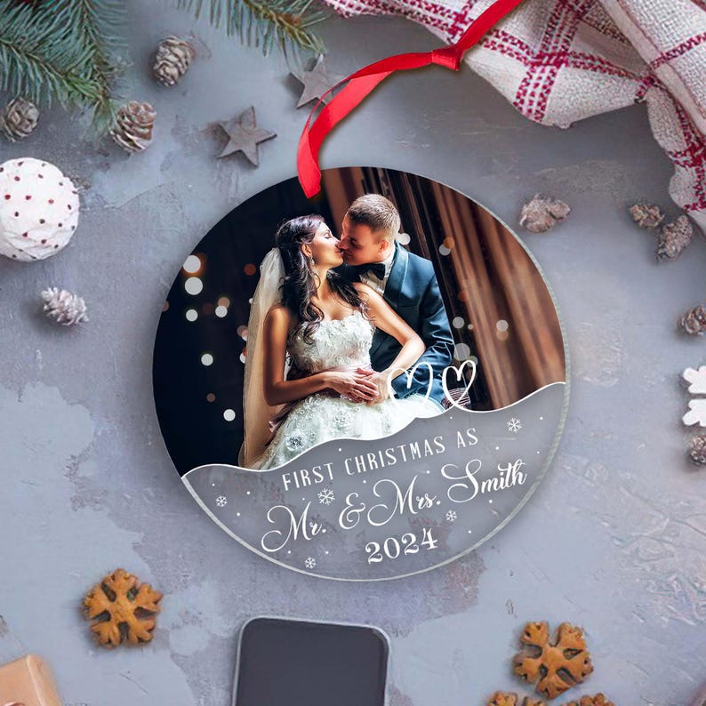 Personalised Our First Christmas As Mr & Mrs Ornament, First Christmas As Mr And Mrs, Photo Newlywed Christmas Gift, Mr And Mrs Decoration