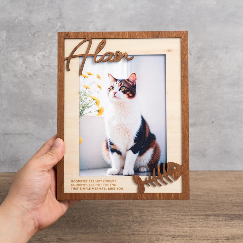 Custom Cat Frame,Cat Memorial Gift,Cat Name Photo Frame,Dog Picture Frame, Pet Memorial, Dog Lover, Cat Lover, Wooden Cat Photo Frame