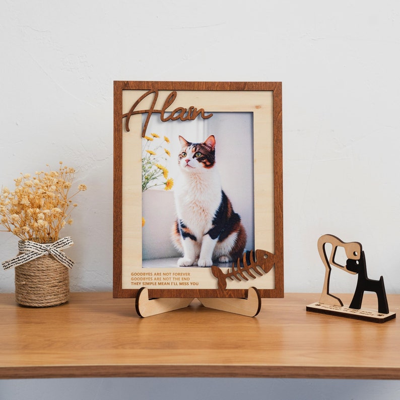 Custom Cat Frame,Cat Memorial Gift,Cat Name Photo Frame,Dog Picture Frame, Pet Memorial, Dog Lover, Cat Lover, Wooden Cat Photo Frame