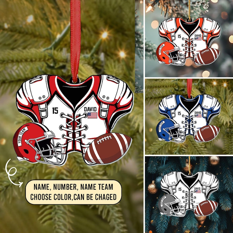 American Football Uniform Personalized Ornament, Football Helmet And Ball, Custom Name Ornament, Custom Football Uniform, Sports Jersey