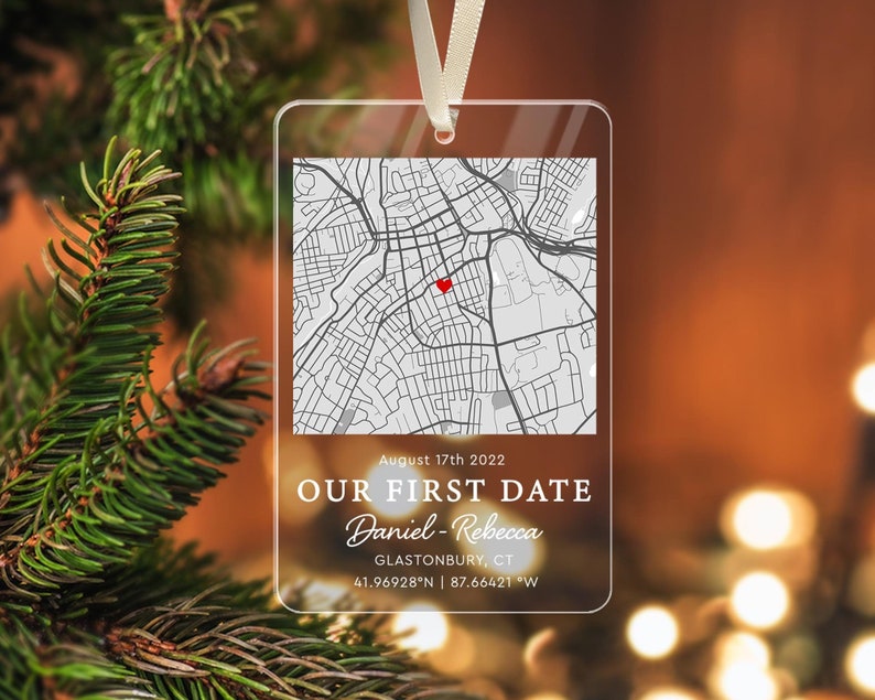 Personalized Map Our First Date Ornament, Custom Couple Ornament, Anniversary Gift, Gift for Him, Keychain For Lovers, Couple Christmas gift