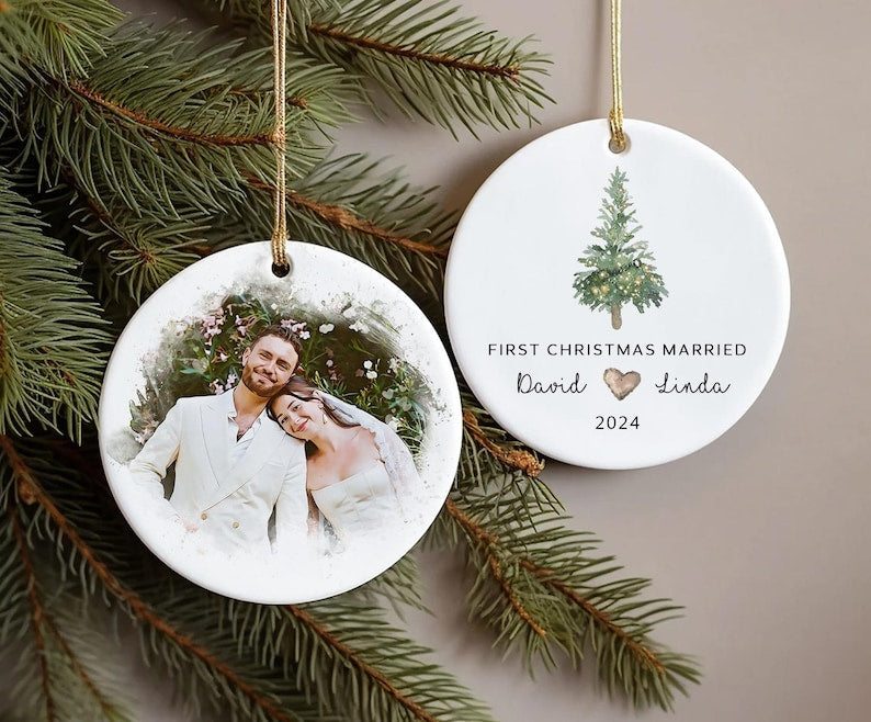Custom Married Ornament,Personalized Wedding Gift,Anniversary Newlywed Gift,Our First Christmas As Mr & Mrs,First Christmas Married Ornament