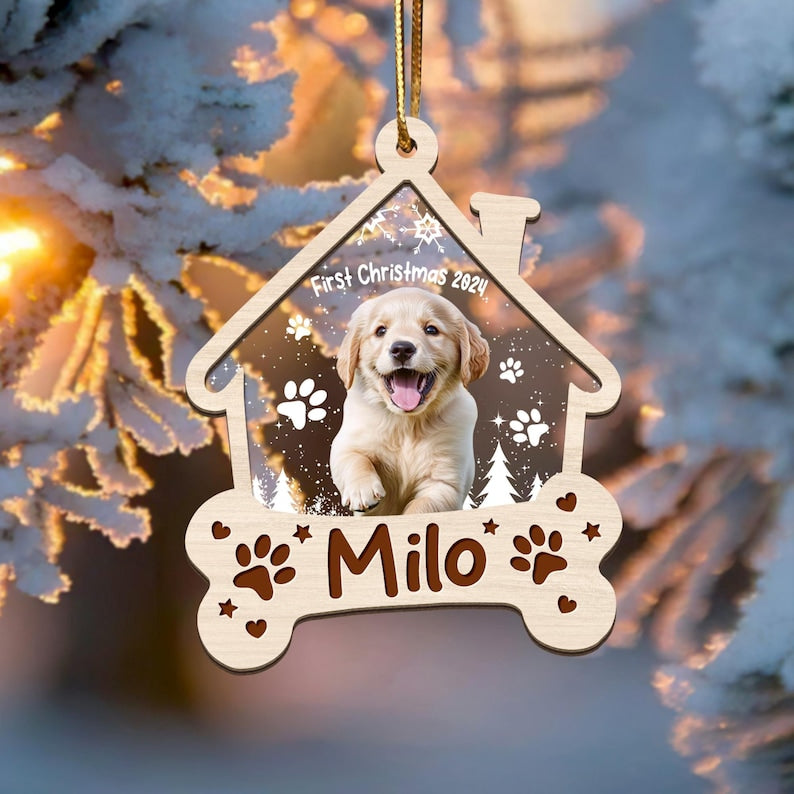 Custom Puppies First Christmas Ornament, Dog Picture Ornament, Dog's 1st Christmas Keepsake, Pet Photo Print Ornament
