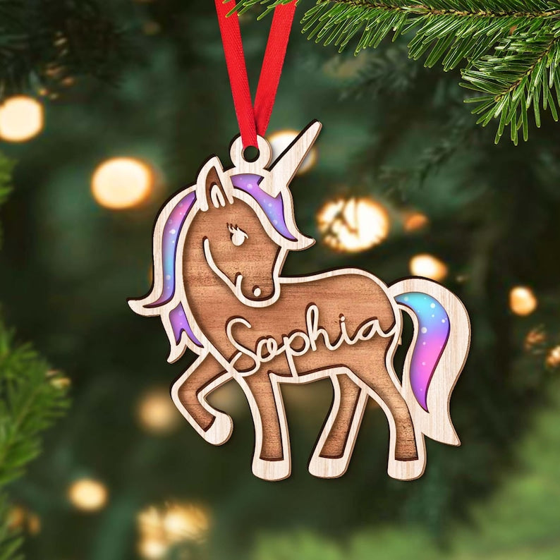 Unicorn Personalized Ornament, Baby christmas ornament, Custom Unicorn Ornament, Wood Ornament, Ornaments for Girls, Christmas Tree Ornament