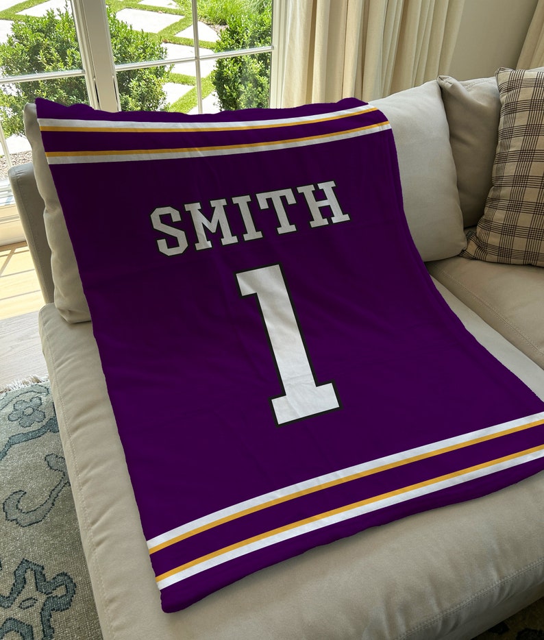 Personalized Sports Jersey Blanket, Custom Name Blanket, Basketball Football Baseball Blanket, Gift for him, Team Gift