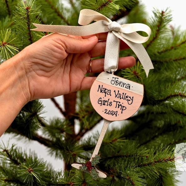 Wine Ornament Personalized - Wine Glass Ornament in Red, Rose or White Wine; Cute Gift for Friends, Wine Lovers, or a Girls Trip Memento