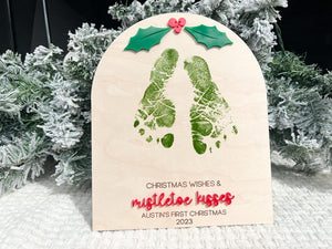 Christmas Footprint Sign Board, Mistletoe Kids Christmas Footprint Craft, Mistletoe Kisses Footprint Keepsake Board, Baby Feet Christmas