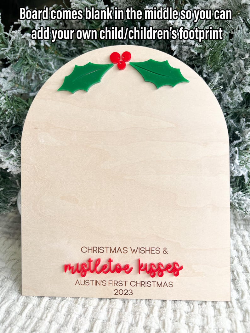 Christmas Footprint Sign Board, Mistletoe Kids Christmas Footprint Craft, Mistletoe Kisses Footprint Keepsake Board, Baby Feet Christmas