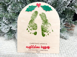 Christmas Footprint Sign Board, Mistletoe Kids Christmas Footprint Craft, Mistletoe Kisses Footprint Keepsake Board, Baby Feet Christmas