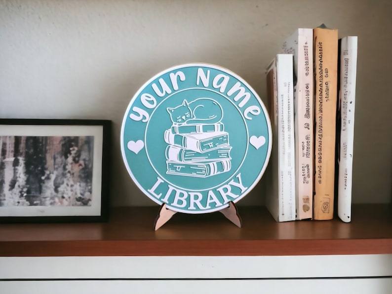 Personalized Library Sign Custom Book Decor Color 3D Printed Bookish Bookshelf Sign for Book Nook with Stand, Book Lover Gift, Reader Gift