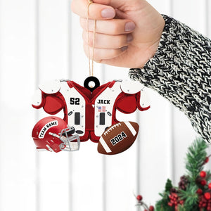 Personalized Football American Christmas Ornament, Custom Name Ornament, Football Vest Car Ornament, Flat 2D Ornament, Gift for Boyfriend