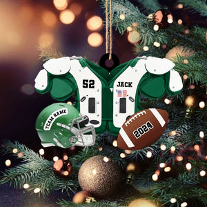 Personalized Football American Christmas Ornament, Custom Name Ornament, Football Vest Car Ornament, Flat 2D Ornament, Gift for Boyfriend