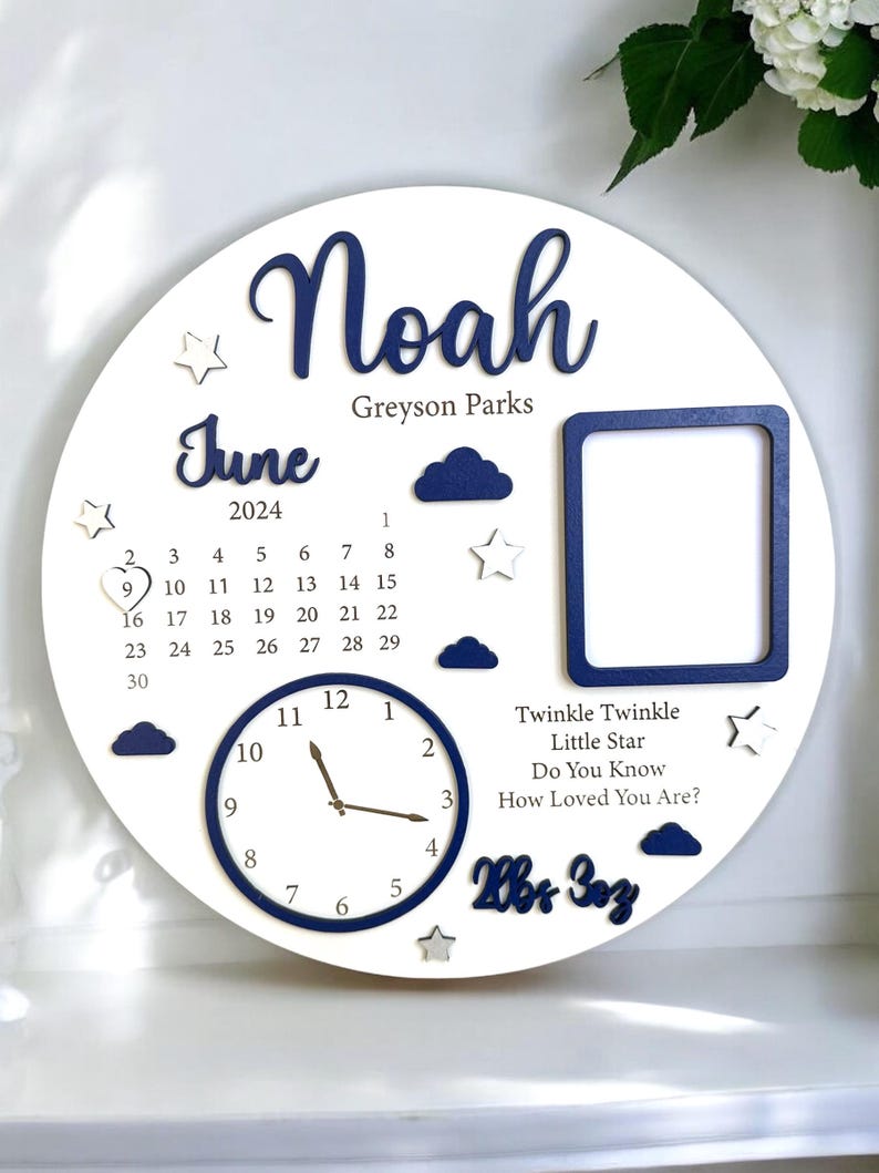 Baby Photo Keepsake Gift, Baby Birth Announcement, Newborn Gift, Personalised Newborn Frame, Birth Announcement Plaque, Babyshower Gifts