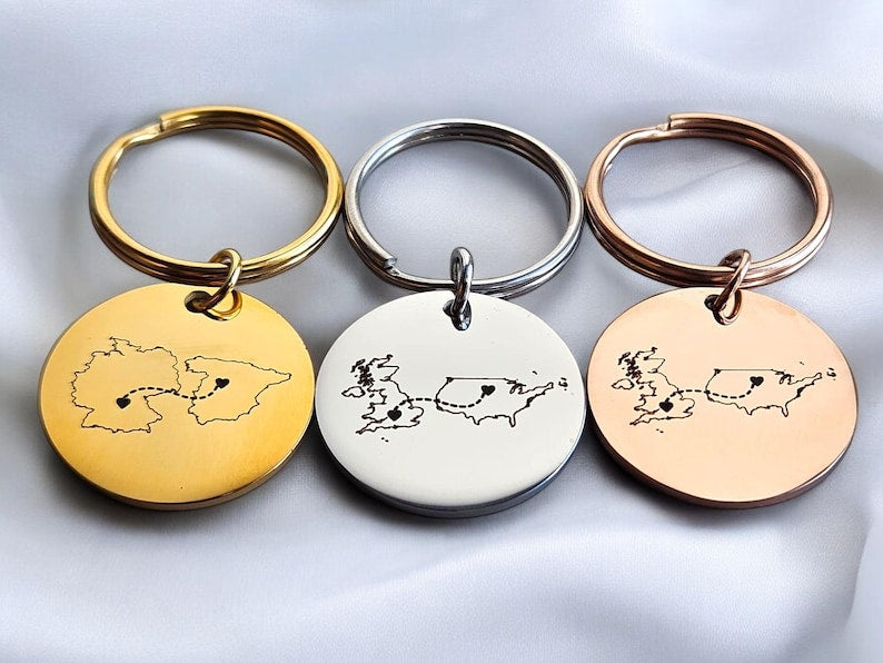 Personalised Country Keychain Two Home Keyring State Keychain Long Distance Relationship Gift Personalised Keyring Christmas Day Gift