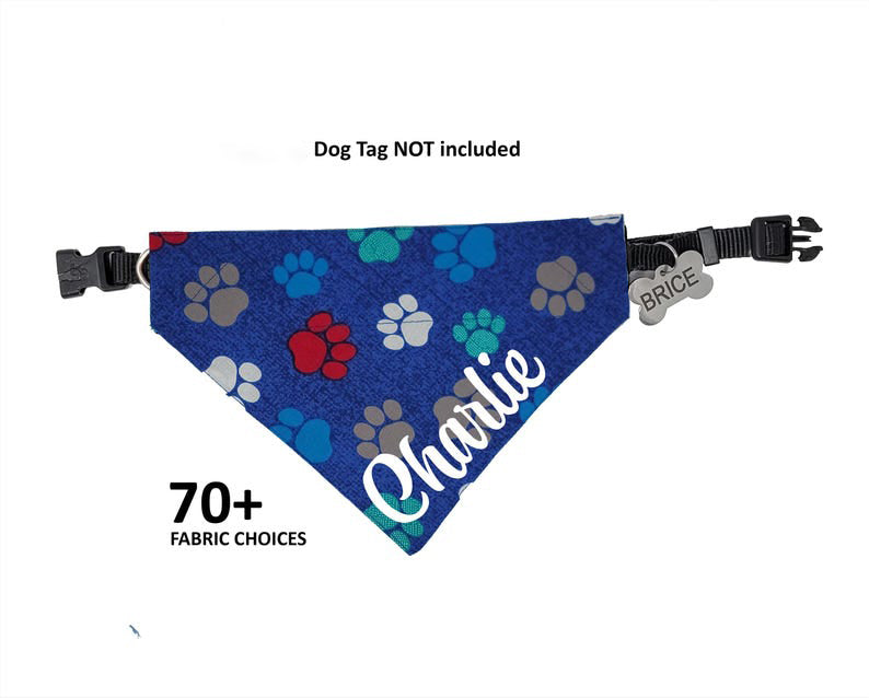 Navy Paw Print Dog Bandana, Personalized Dog Bandana, Over the Collar Dog scarf, Cat Bandana, Gift for Dog lovers, Custom Dog gift accessory