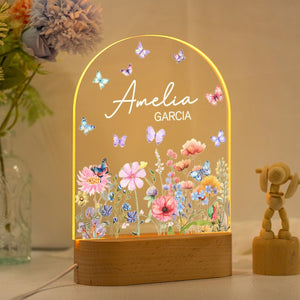 Custom Floral Butterfly Name Night Light,Personalized Flower Garden Night Lamp,Birthday Gift for Her,Bedroom Bedside Light,Nursery Decor