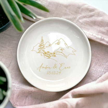 Personalized Anniversary Gift, Custom Wedding Date, Engagement Gift For Her, Mountain Ridge Ring Dish, Mountain Jewelry Dish, Proposal Gifts