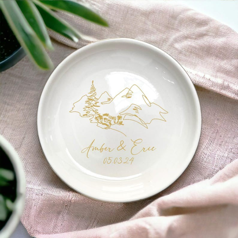 Personalized Anniversary Gift, Custom Wedding Date, Engagement Gift For Her, Mountain Ridge Ring Dish, Mountain Jewelry Dish, Proposal Gifts