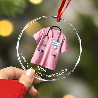 Personalized Scrubs Nurse Ornament, Doctor Christmas Glass Ornament, Healthcare Workers, Gift For Co-worker, RN Keepsake, BSN Costume Gift