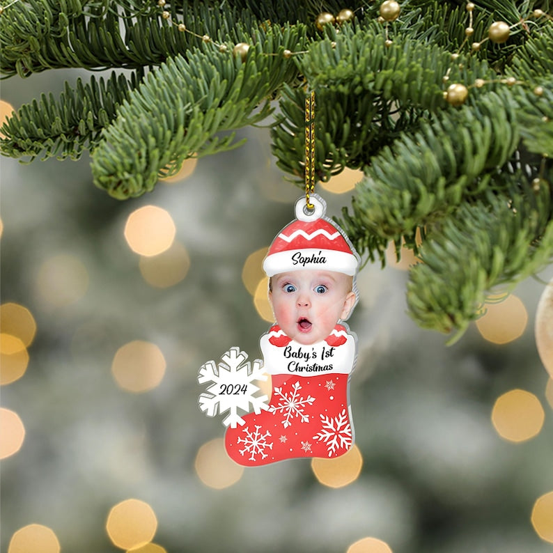 Custom Photo Baby's 1st Christmas - Personalized Cutout Acrylic Ornament