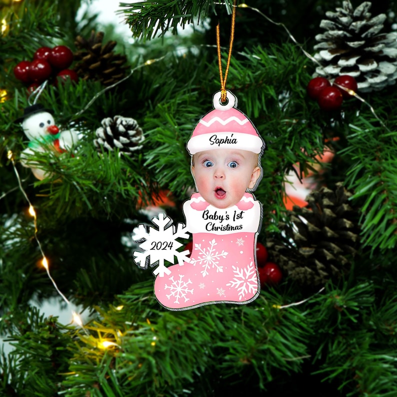 Custom Photo Baby's 1st Christmas - Personalized Cutout Acrylic Ornament