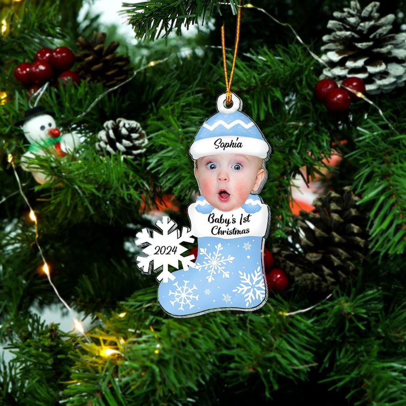 Custom Photo Baby's 1st Christmas - Personalized Cutout Acrylic Ornament