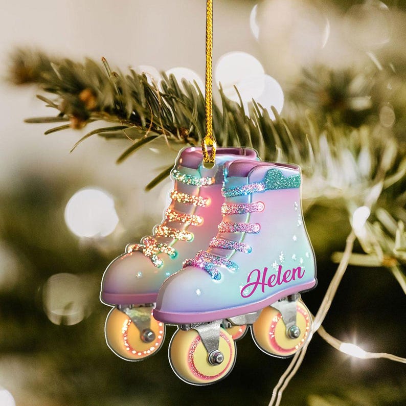 Personalized Roller Skate, Roller Derby Christmas Light Car Ornament, Love Roller Skate Christmas Ornament, Xmas Hanging Ornament 2d Flat