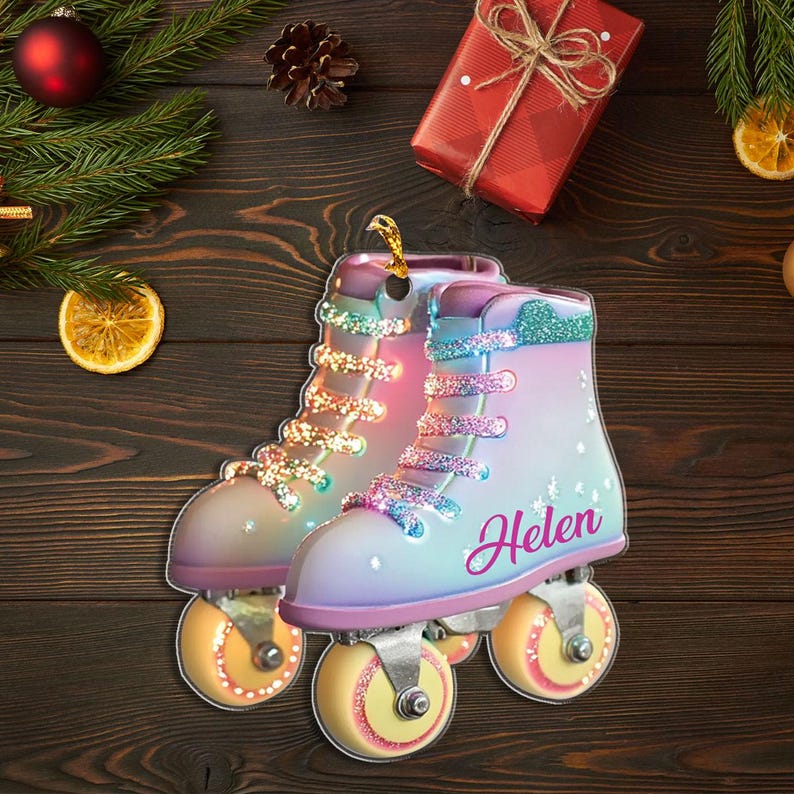 Personalized Roller Skate, Roller Derby Christmas Light Car Ornament, Love Roller Skate Christmas Ornament, Xmas Hanging Ornament 2d Flat
