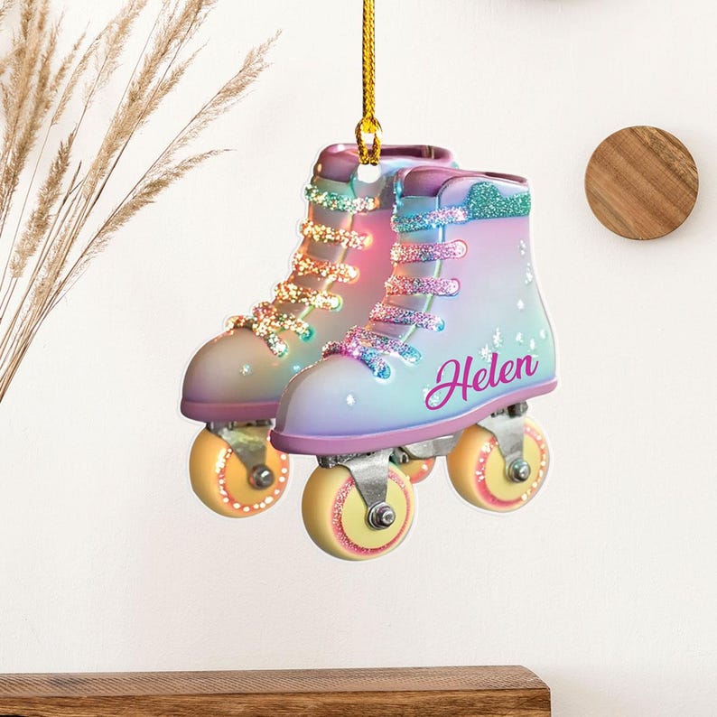 Personalized Roller Skate, Roller Derby Christmas Light Car Ornament, Love Roller Skate Christmas Ornament, Xmas Hanging Ornament 2d Flat