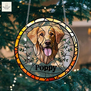 Custom Pet Portrait Stained Glass Suncatcher, Pet Memorial Decor SunCatcher, Custom Dog Portrait from Photo, Pet Lover Gift Window Hanging