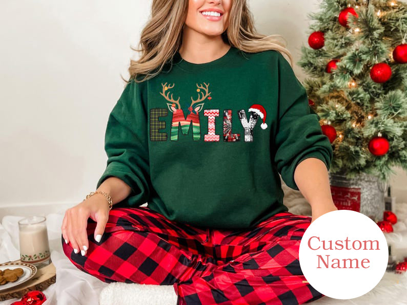 Family Christmas Name Shirt, Doodle Alphabet Family Christmas Shirt, Personalized Christmas Family T-Shirt, Custom Christmas Shirt With Name