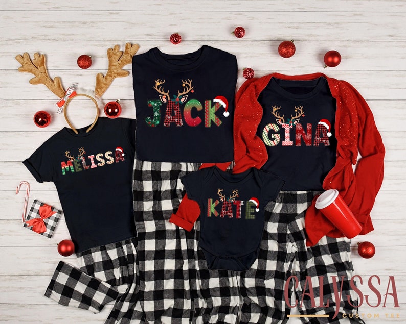 Family Christmas Name Shirt, Doodle Alphabet Family Christmas Shirt, Personalized Christmas Family T-Shirt, Custom Christmas Shirt With Name