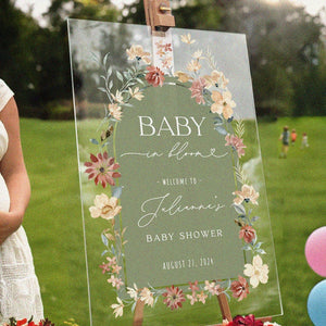 Baby In Bloom Baby Shower Sign, Sage Baby Shower Welcome Sign, Wildflowers Baby Shower Decorations FramedFablesStore