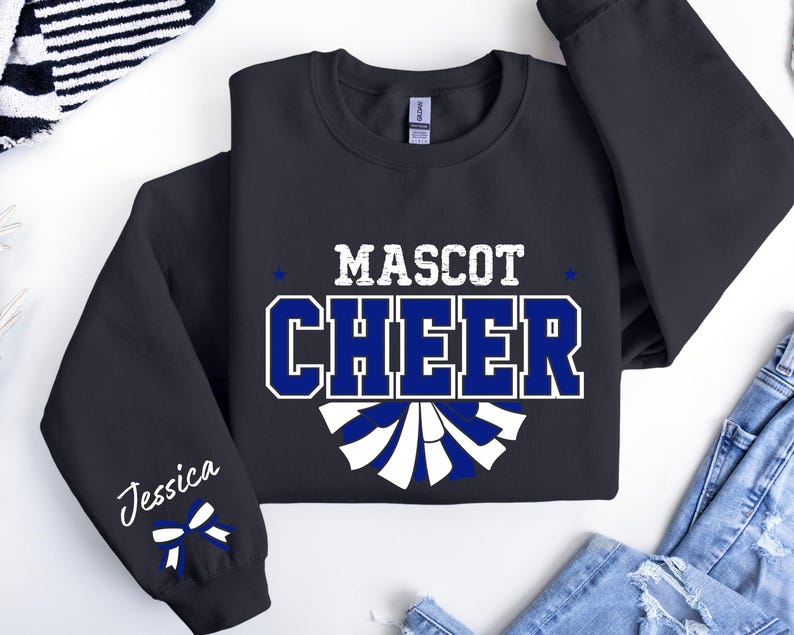Custom Cheer Sweatshirt,Blue and White Cheer Sweater ,Cheer Squad Sweaters, Megaphone Hoodie, Cheer Mom with Name Sweater,Personalized Cheer