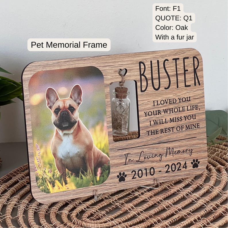 Pet Memorial Frame with Custom Photo, Name, and Dates - Not Include Fur Vial, Print Pet Photo & Quote