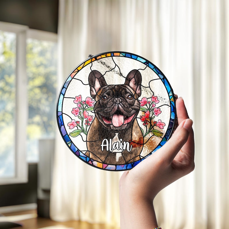 Personalized Dog Photo Stained Glass Suncatcher Pet Portrait Lightcatcher Pet Loss SunCatcher Pet Memorial Pet Lover Gift Window Hanging